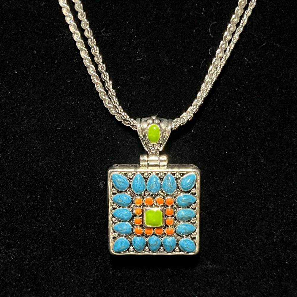 Best Silver Pendant Necklace with Turquoise and Orange Accents